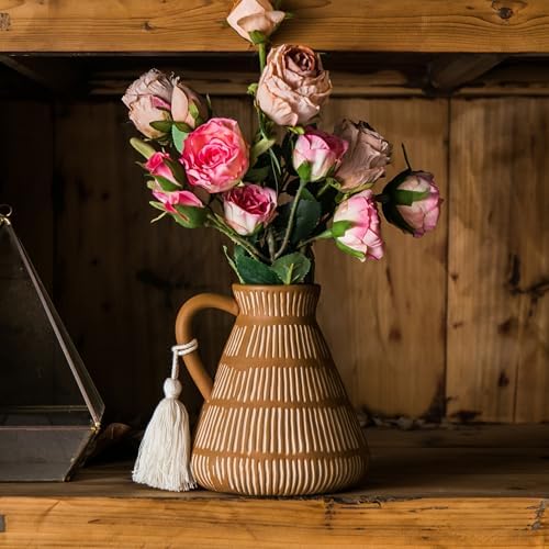 Rustic Farmhouse Vase with Handle and Tassel