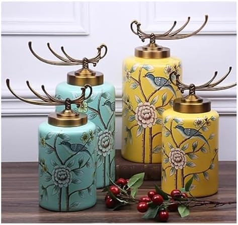 Decorative Ceramic Ginger Jar Vase with Copper Lid
