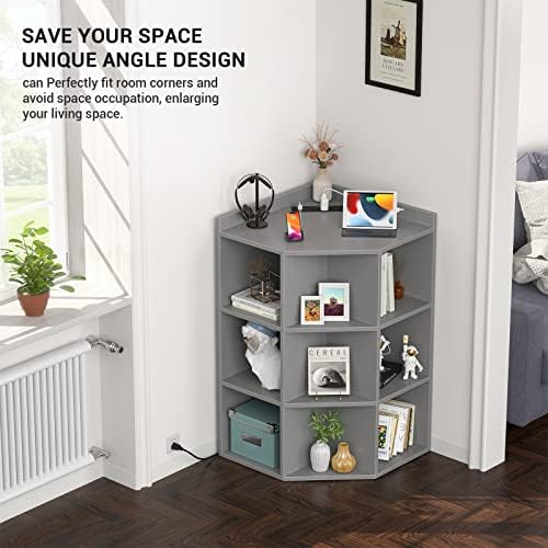 Aheaplus Corner Cabinet with USB and Outlets 9 Cubes Grey