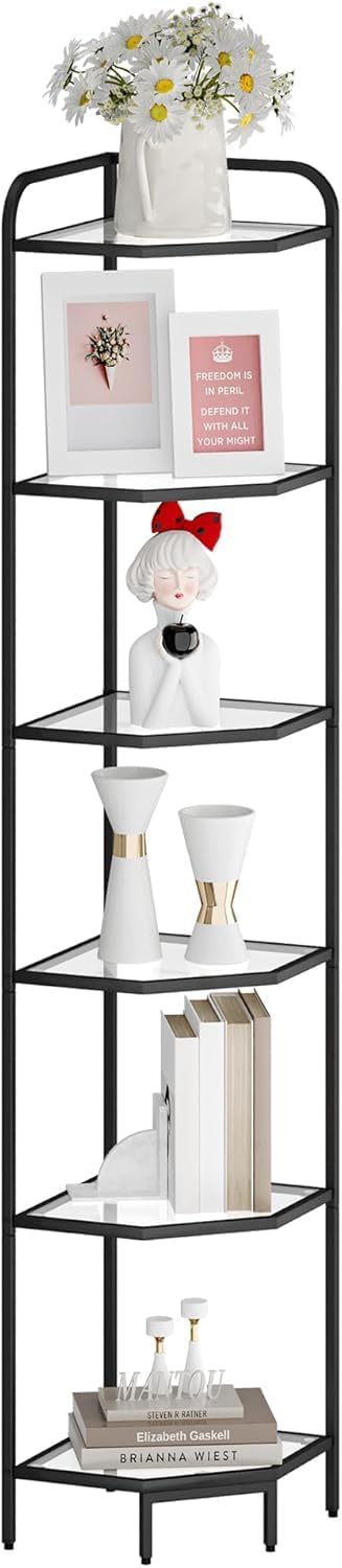 6-Tier Corner Shelf Stand with Tempered Glass