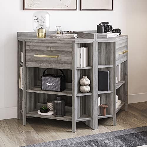 BELLEZE Set of 2 Corner Cabinets with USB Chargers