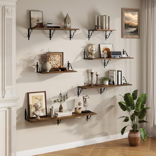 RICHFOCUS 12 Inch Deep Floating Shelves Set of 2 Rustic Brown