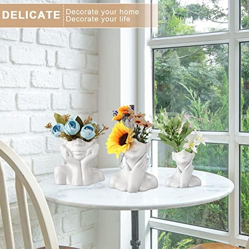 Sieral 3 Pcs White Ceramic Face Vase Set