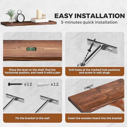 Floating Wall Shelves 2-Pack - Rustic Brown Storage Shelves
