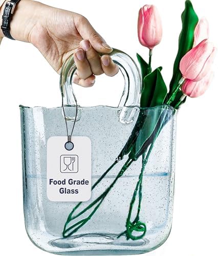 OLEEK Handmade Glass Purse Vase - 10 Inches Blue