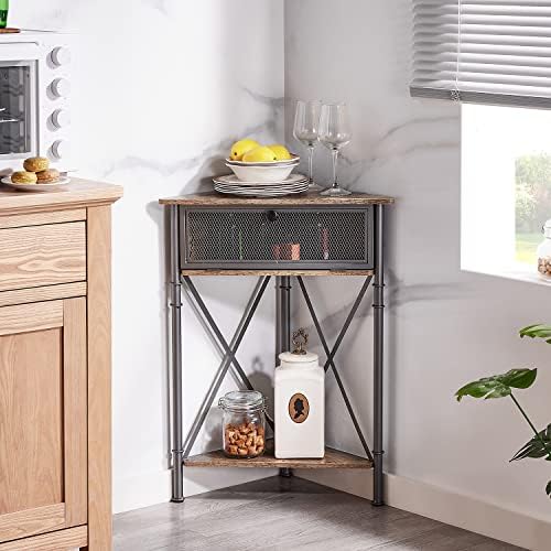 VECELO Corner Tables Set of 2 Grey Modern Storage