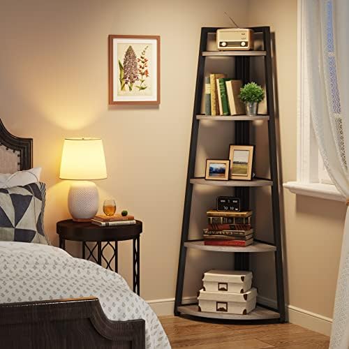 Tribesigns 70 Inch Tall Corner Shelf Grey