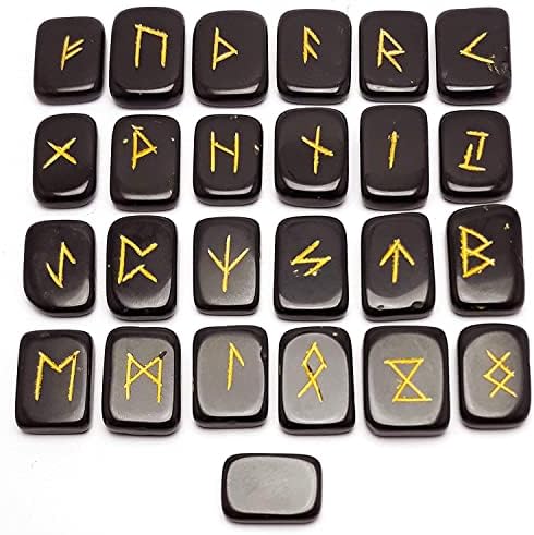 Natural Gemstone Runes Set 25pcs Polished Crystal Healing Symbols