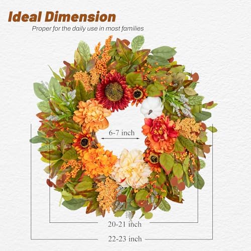 24 Inch Fall Wreath with Peonies Sunflowers and Pumpkins