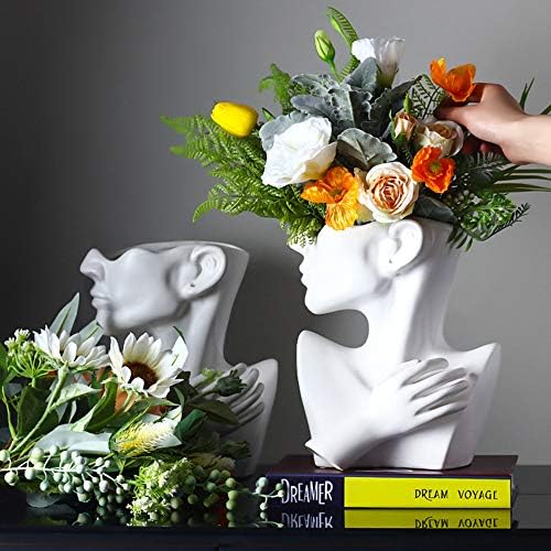 Ceramic Head Face Flower Vase for Statue Home Decoration