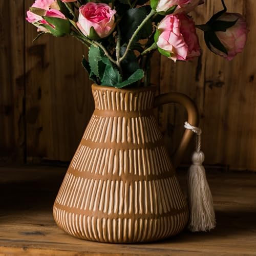 Rustic Farmhouse Vase with Handle and Tassel