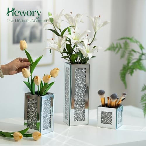Hewory Tall Silver Mirror Vase for Centerpieces