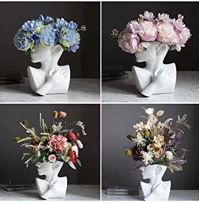 Funsoba White Ceramic Statue Vase for Home Office Decor