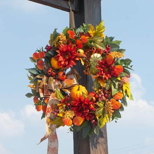 24 Inch Fall Door Wreath with Pomegranates and Berries