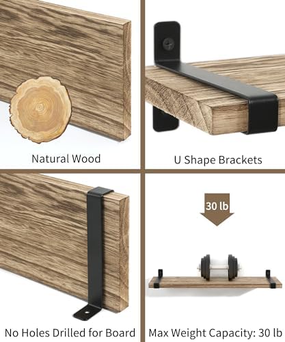 Sapowerntus 24 Inch Wood Floating Shelves Set of 3