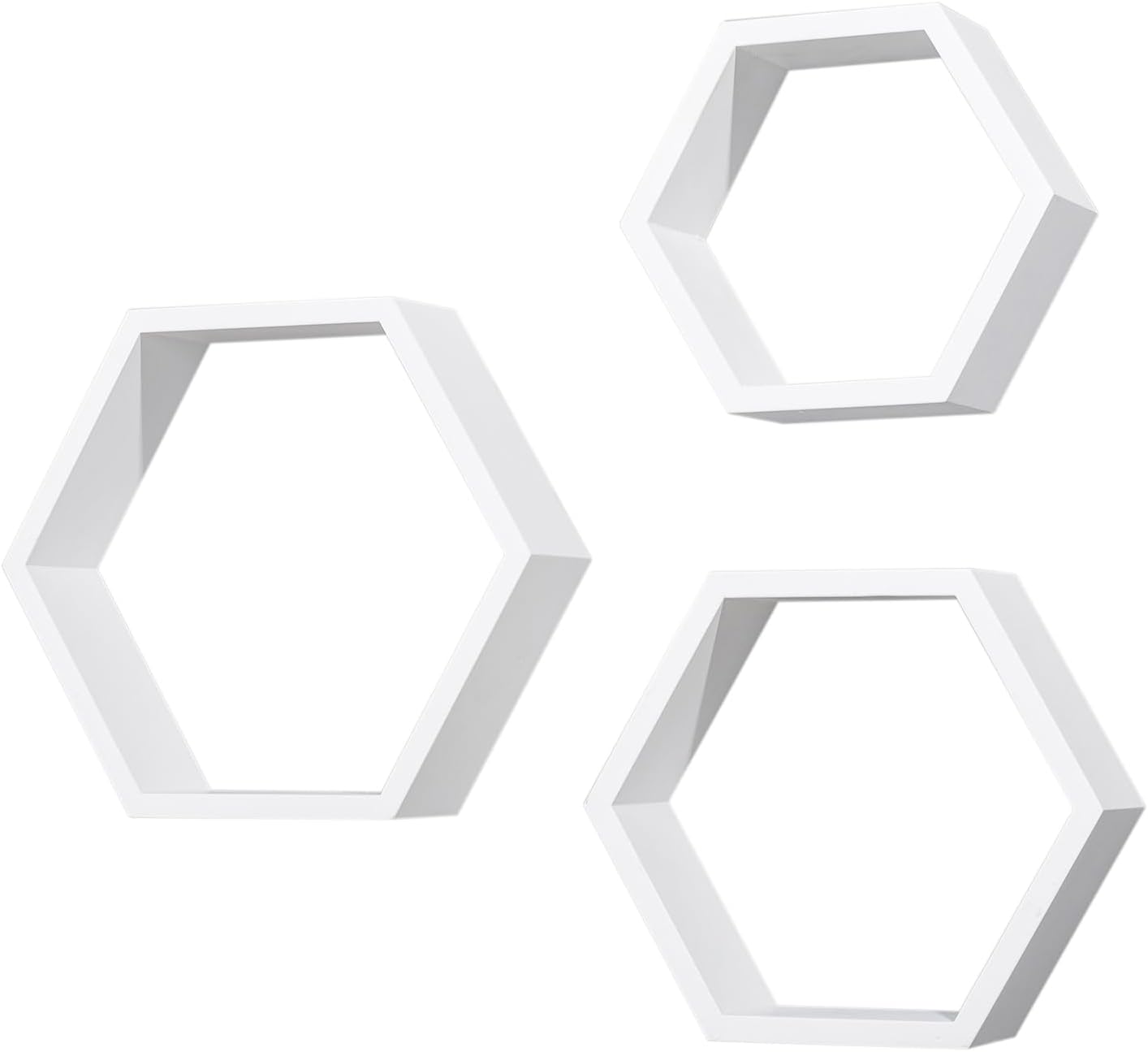 ZGZD Set of 3 White Wooden Hexagon Floating Shelves