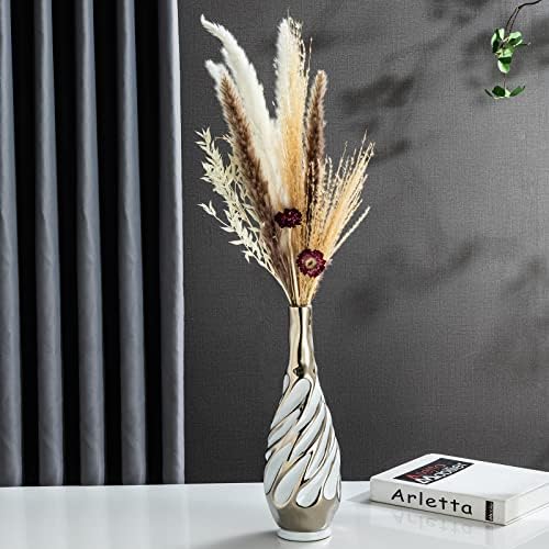 Yundu Ceramic Vase Set of 2 White and Silver Modern Design