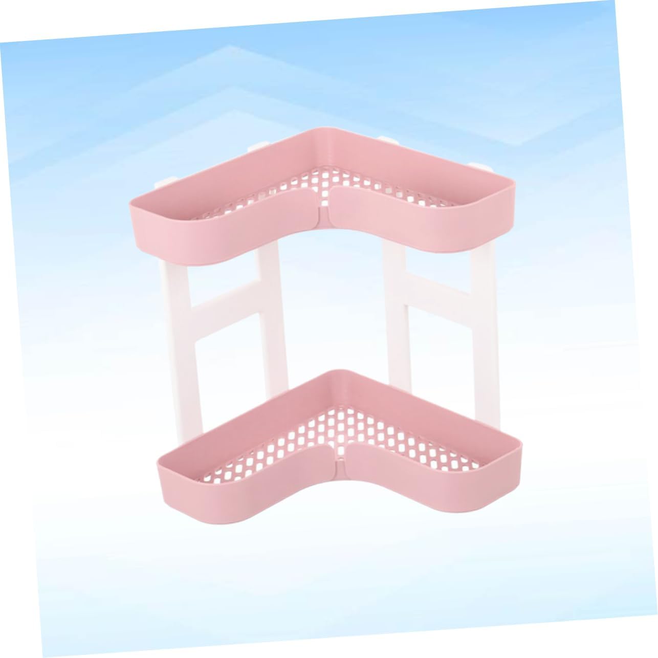Bathroom Corner Shelf Organizer with Two Plastic Racks Pink