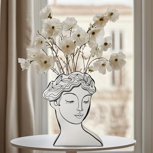 Modern Female Face Flower Vase 8x25x95 Inch Cynkeyee