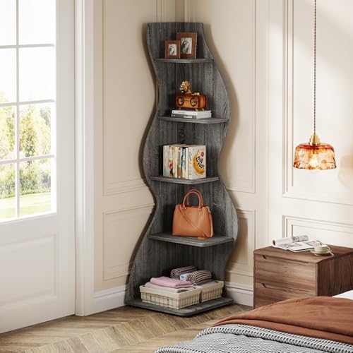 Tribesigns Wavy Corner Shelf Set of 2 Gray