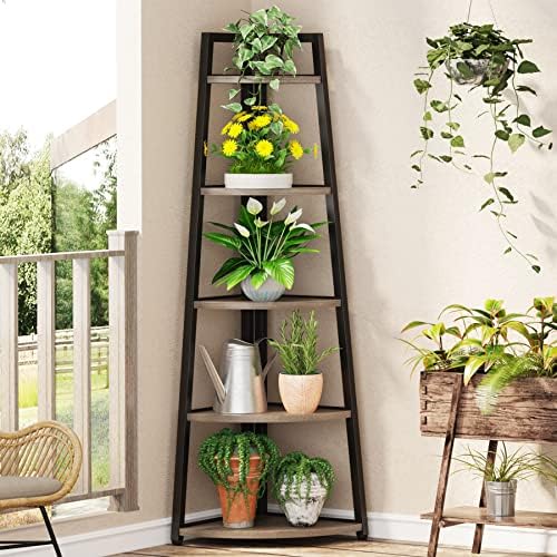 Tribesigns 70 Inch Tall Corner Shelf Grey