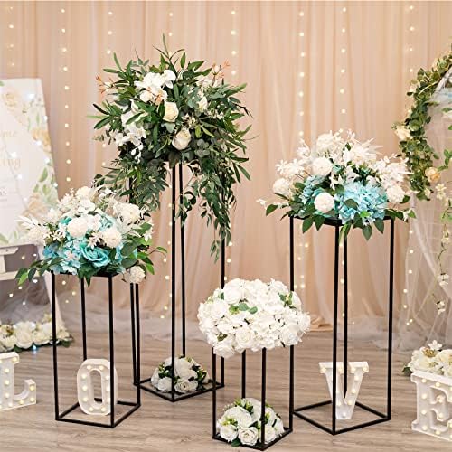 Modern Geometric Wedding Centerpieces Vase - 2 Pcs Black Metal Display Rack