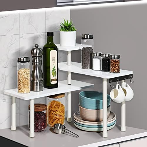 Ollieroo Bamboo 3-Tier Corner Shelf with Hooks