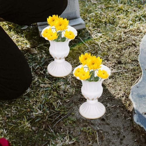 2Pcs Memorial Cemetery Vase Iron Flower Pot Urn Planter White 629x492x492inch