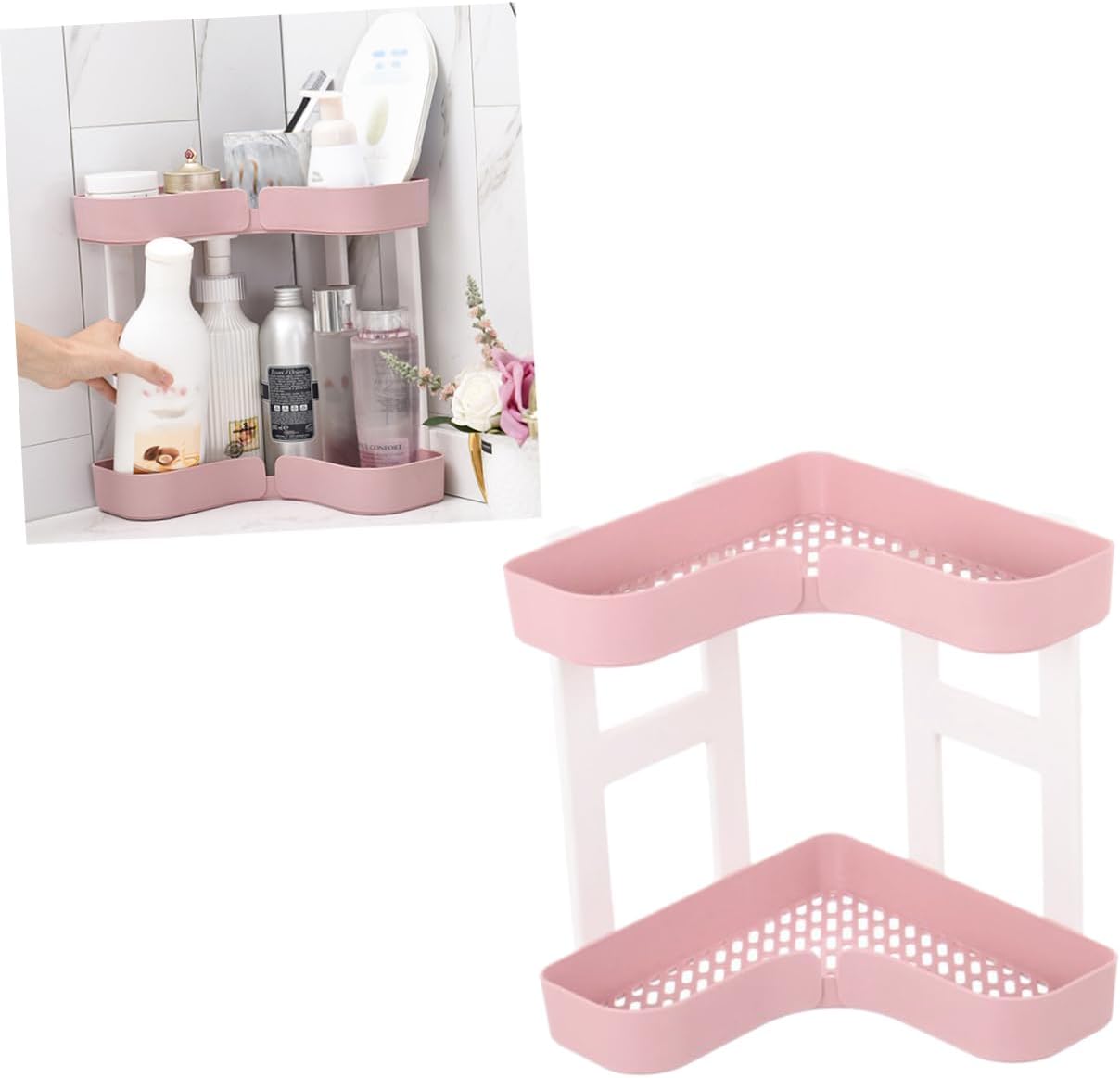 PRETYZOOM 2-Tier Bathroom Countertop Organizer Corner Shelf Rack