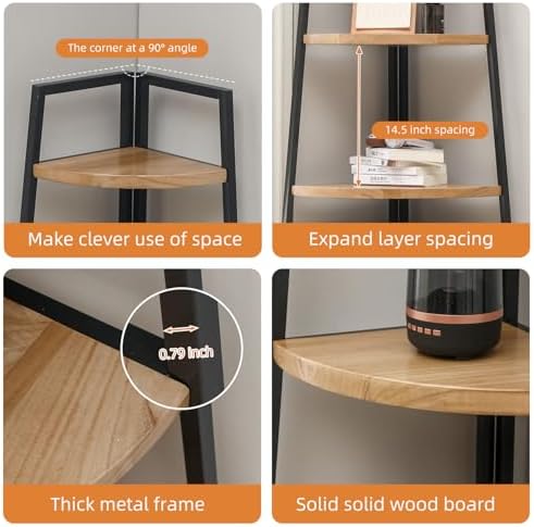 5 Tier Corner Bookshelf Industrial Style Solid Wood Bookcase