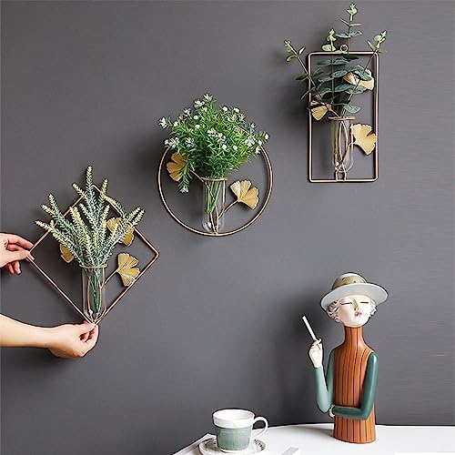 Hanging Gold Wall Decor Glass Vase with Leaf Design