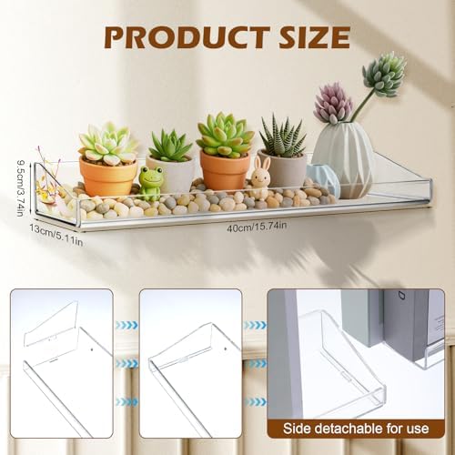 4 Pack Acrylic Shelves for Bathroom Wall with Adhesive No Drilling