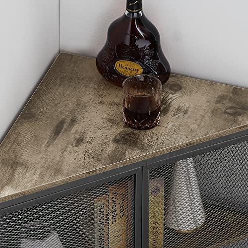 VECELO Corner Cabinet Table with 3-Tier Shelf Grey