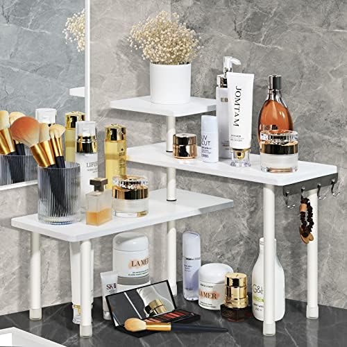 Ollieroo Bamboo 3-Tier Corner Shelf with Hooks