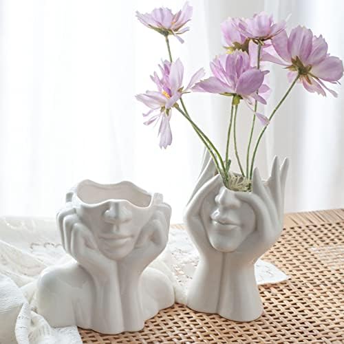 Joynisy White Ceramic Face Vase Set of 2