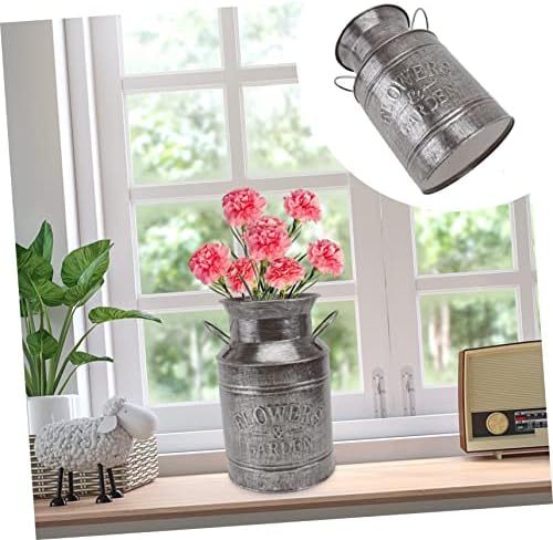 Vintage Iron Sheet Flower Bucket Vase Silver