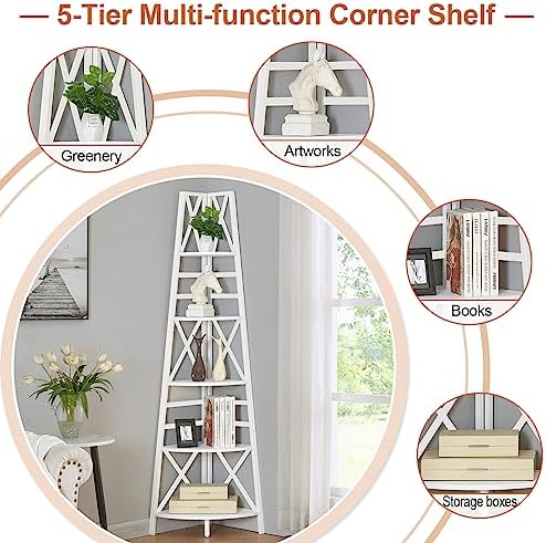 HOMBAZAAR 5 Tier Corner Shelf with Metal Frame