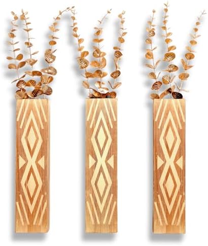 3-Pack Wooden Wall Vases for Fake Plants and Dried Flowers