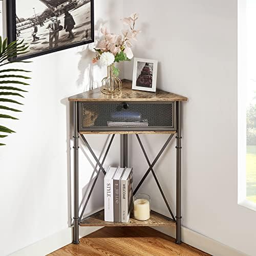 VECELO Corner Tables Set of 2 Grey Modern Storage
