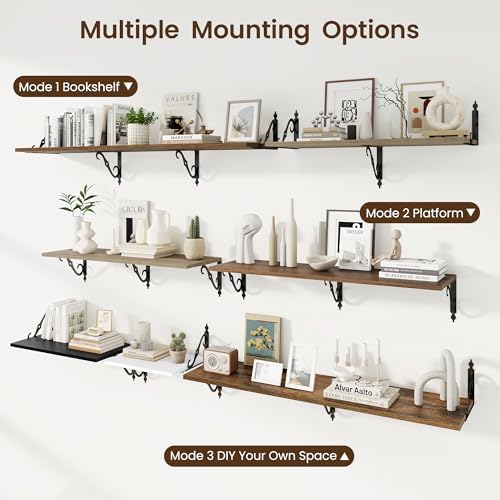 RICHFOCUS 12 Inch Deep Floating Shelves Set of 2 Rustic Brown