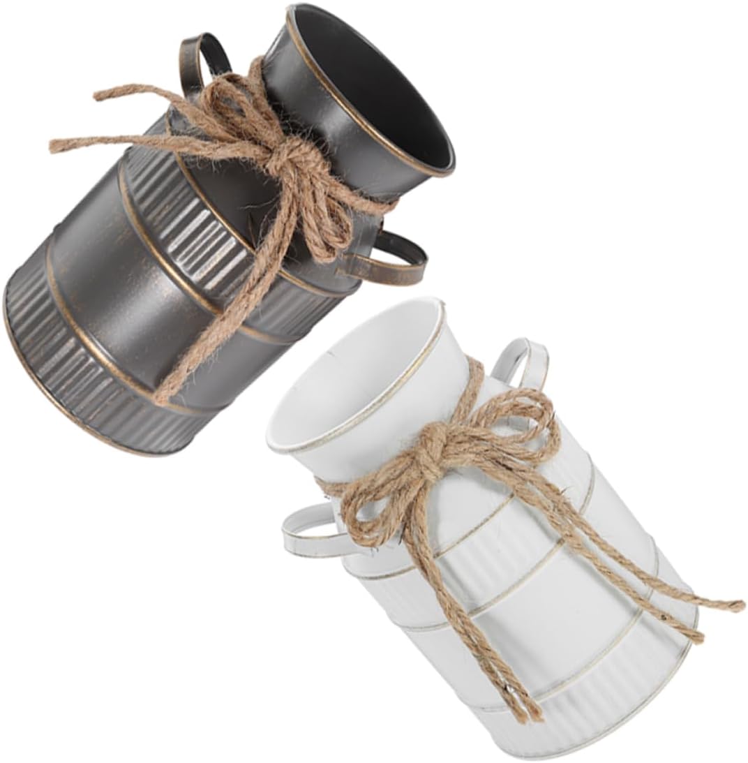 2pcs European Retro Iron Milk Jug Vase White Gray