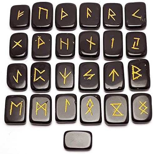 Natural Gemstone Runes Set 25pcs Polished Crystal Healing Symbols