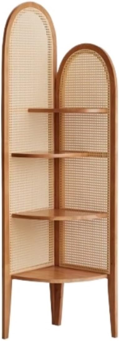 Modern Corner Shelf with 4 Tiers and Rattan Weaving Design