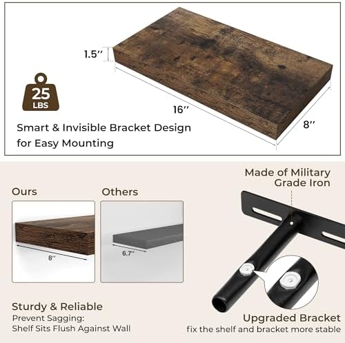 RICHFOCUS 16 Inch Floating Shelves for Wall 2 Pack