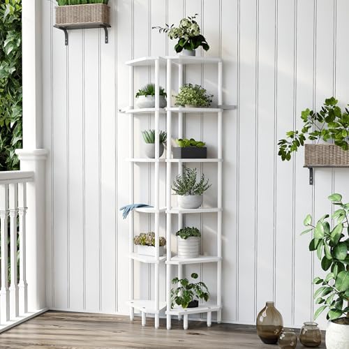 6 Tier Corner Shelf White Modern Bookcase
