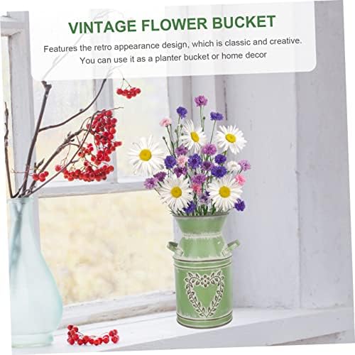 Rustic Dark Green Iron Flower Bucket Vase
