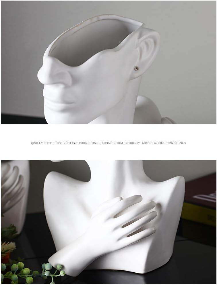 Ceramic Head Face Flower Vase for Statue Home Decoration