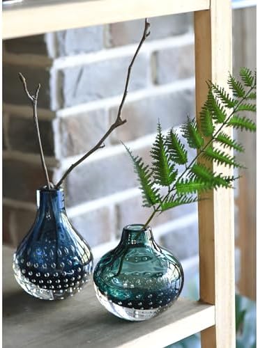 CONVIVA Art Glass Bud Vase Set of 2 Modern Blue Green Vases