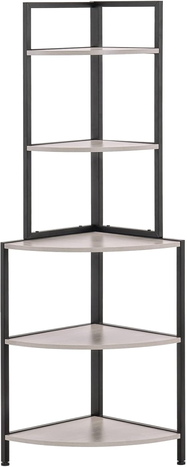 Apicizon 5 Tier Corner Shelf Rustic Grey Industrial Bookcase
