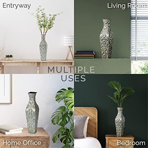 Elements Embossed Blue Metal Vase 17-Inch